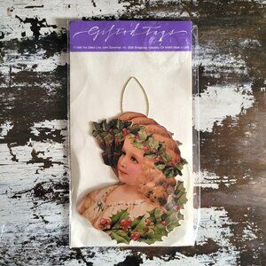 Vtg John Grossman Christmas Gift Tags Victorian Girl Holly & Berry Design *Read